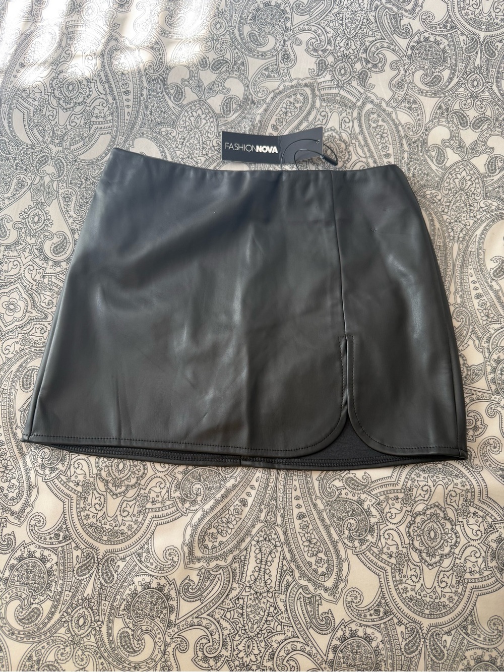 Black Faux Leather Mini Skirt With Thong Panty